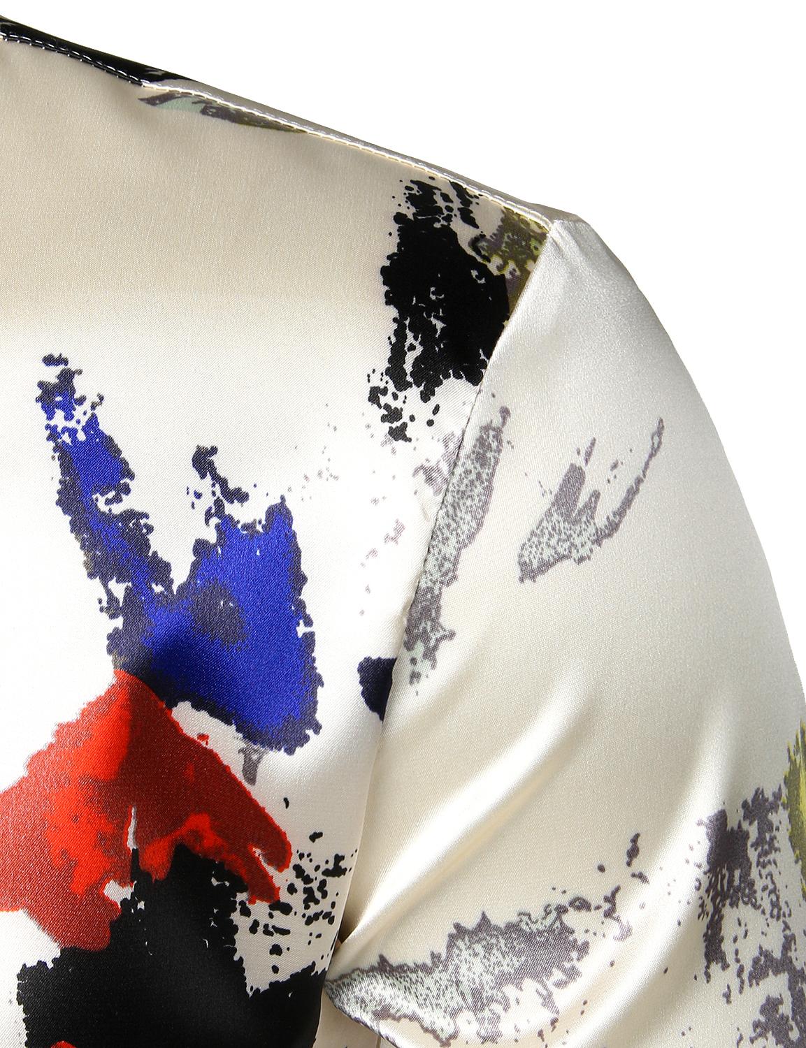 Chemise en satin pour homme à imprimés éclaboussures d'encre abstraites