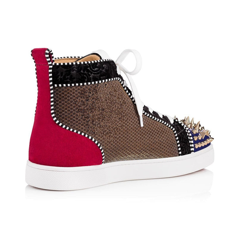 Animal Pattern Flock Gold Spike Rivets Lace Up Men Sneaker