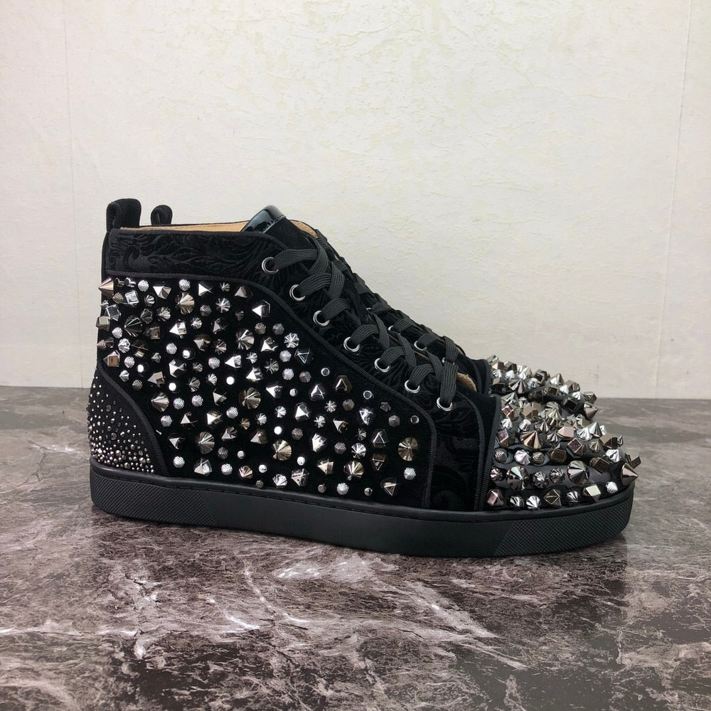 Black with Spikes Studded Lace Up High Top Style Men Sneakers