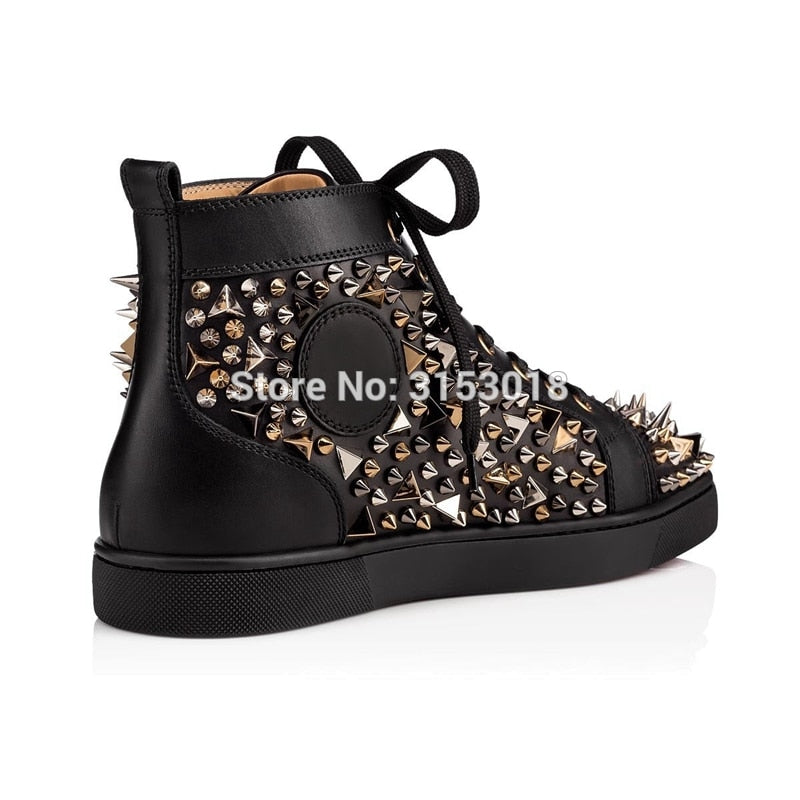 Black with Spikes Studded Lace Up High Top Style Men Sneakers