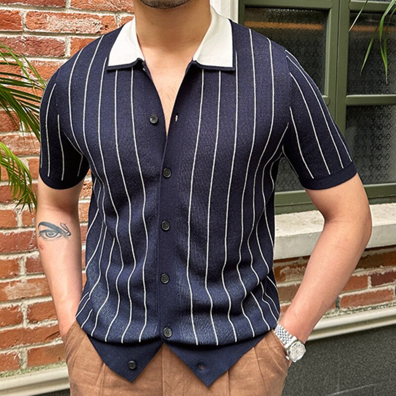 Stripes Single Breasted Polyester Polo Shirt