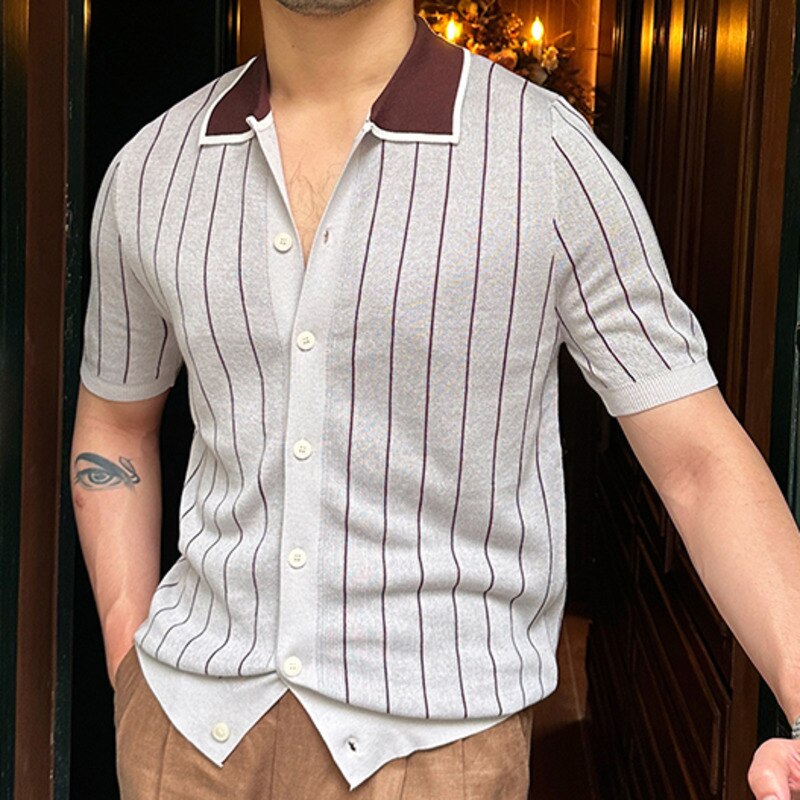 Stripes Single Breasted Polyester Polo Shirt