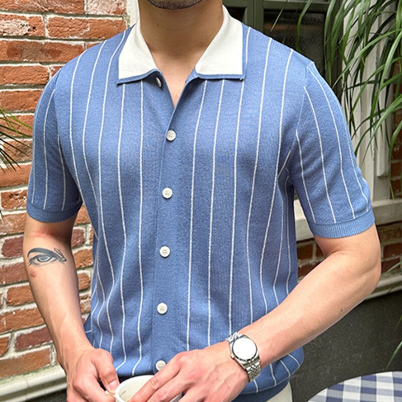 Stripes Single Breasted Polyester Polo Shirt