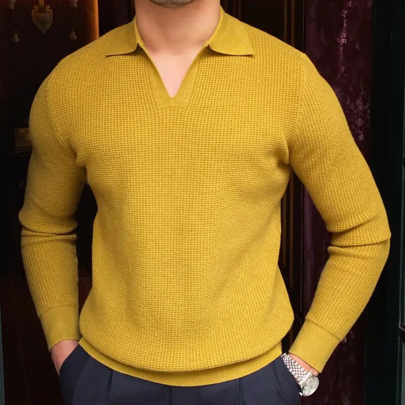 Retro Solid V-Neck Long Sleeve Sweater