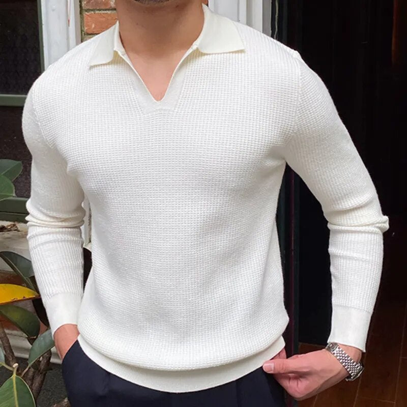 Retro Solid V-Neck Long Sleeve Sweater