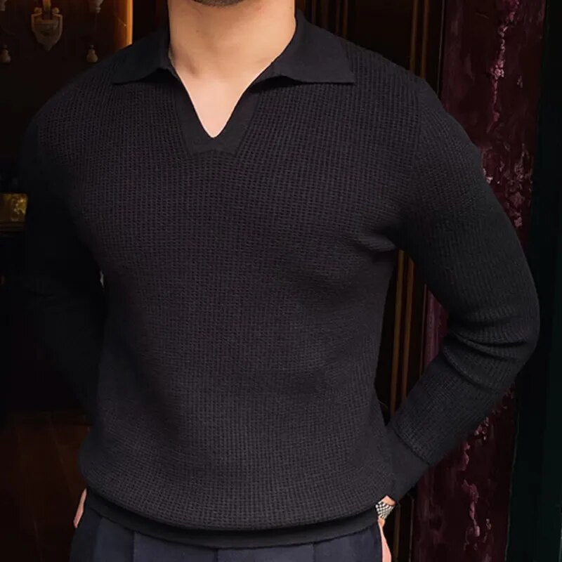 Retro Solid V-Neck Long Sleeve Sweater