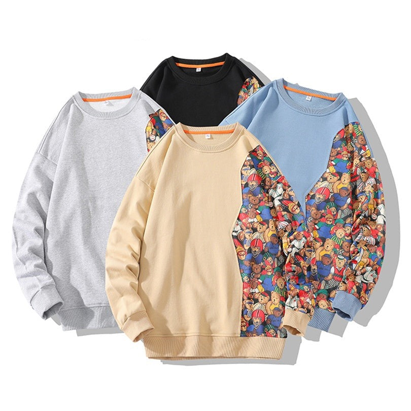 Cartoon Bear Patchwork Pullover Sweater