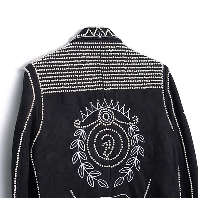Beads Sequin Black Baroque Men Long Blazer - FanFreakz