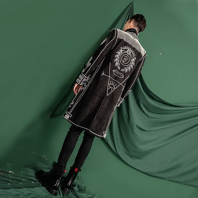 Beads Sequin Black Baroque Men Long Blazer - FanFreakz