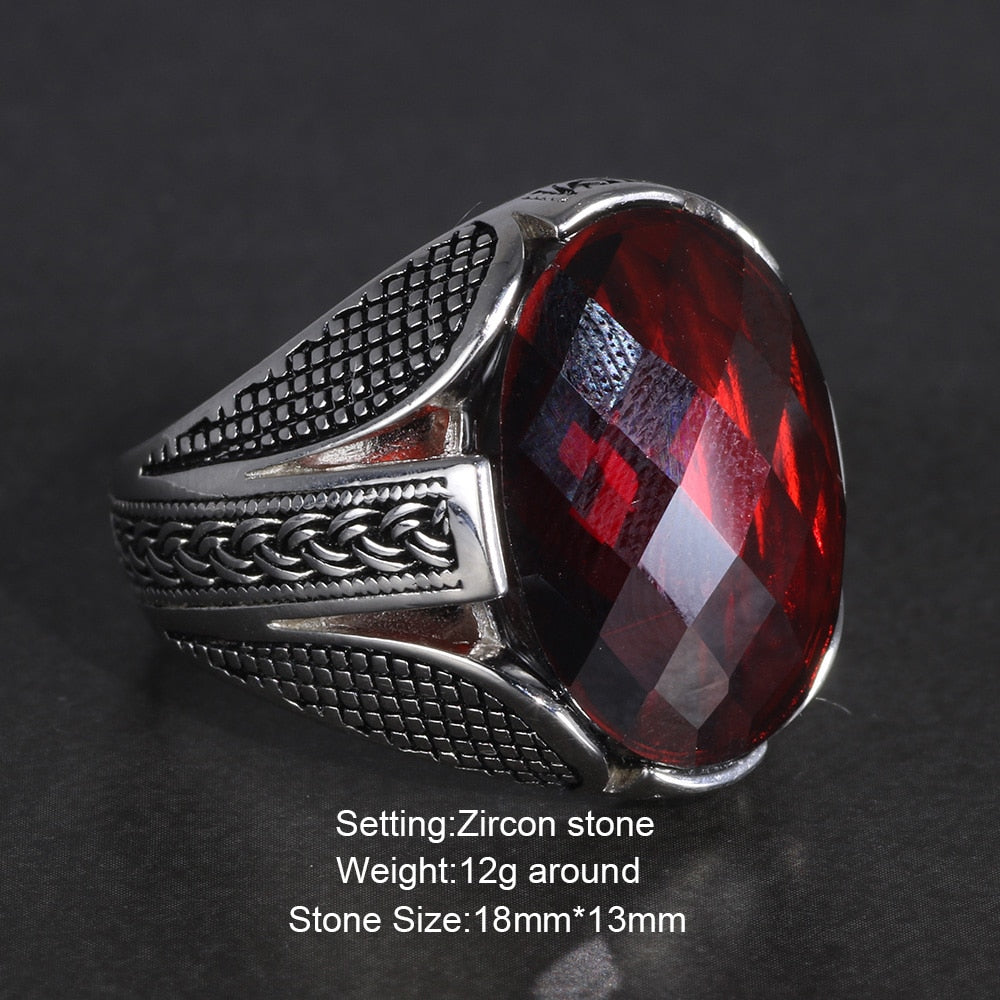 Anillos de plata con piedra de circón de color rojo esterlina 925