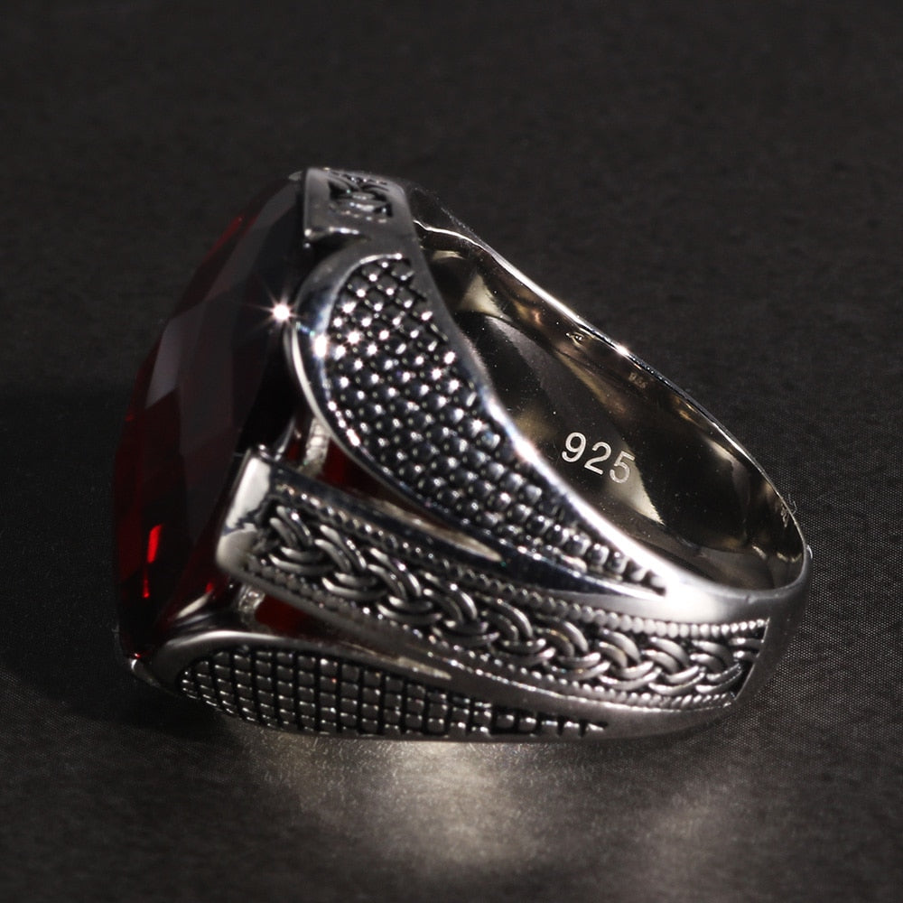 925 Sterling Red Color Zircon Stone Silver Rings