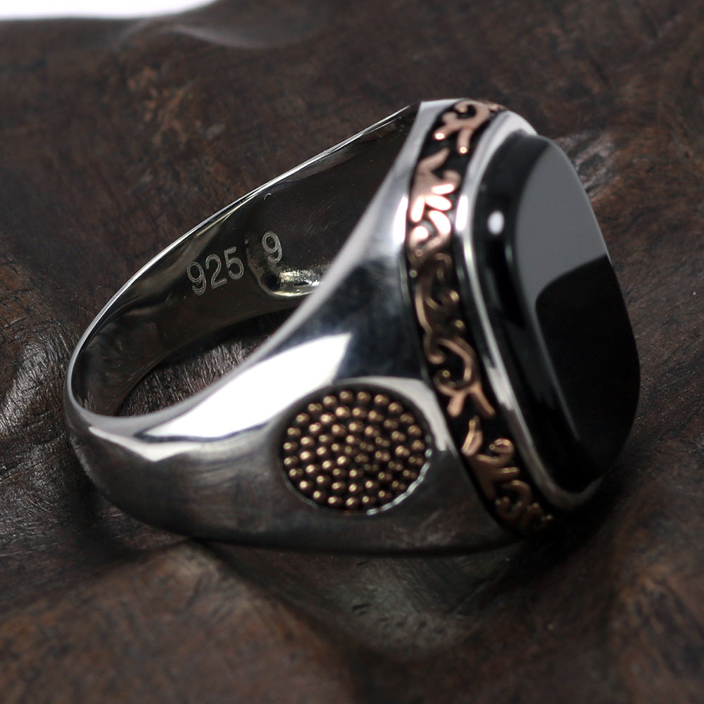Silver Retro With Natural Black Onyx Stones Men Fashion Rings