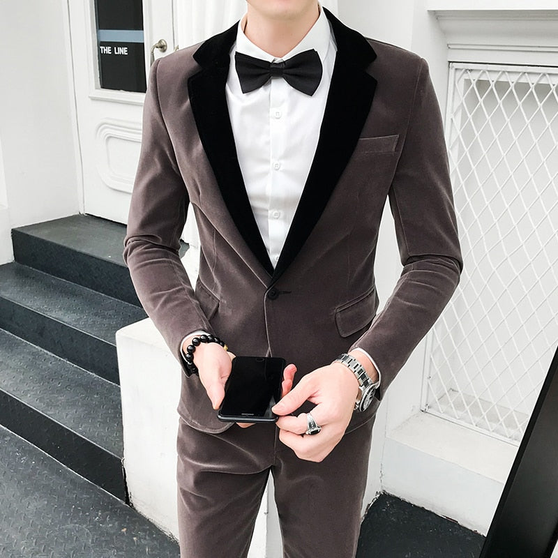 Velvet Single Button Performer Style Men Blazer