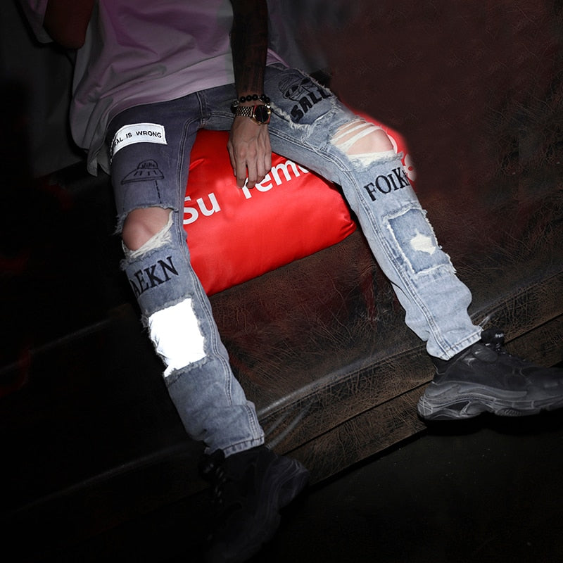 Ripped Vintage Denim Jeans Hip Hop Style