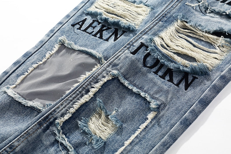 Ripped Vintage Denim Jeans Hip Hop Style