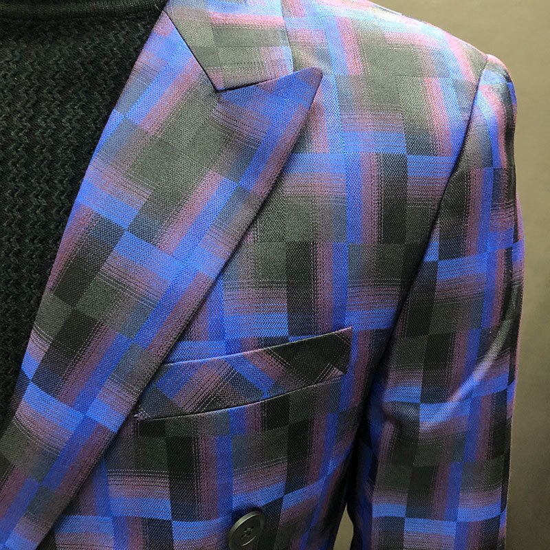 Blazer à double boutonnage géométrique à contraste de couleurs