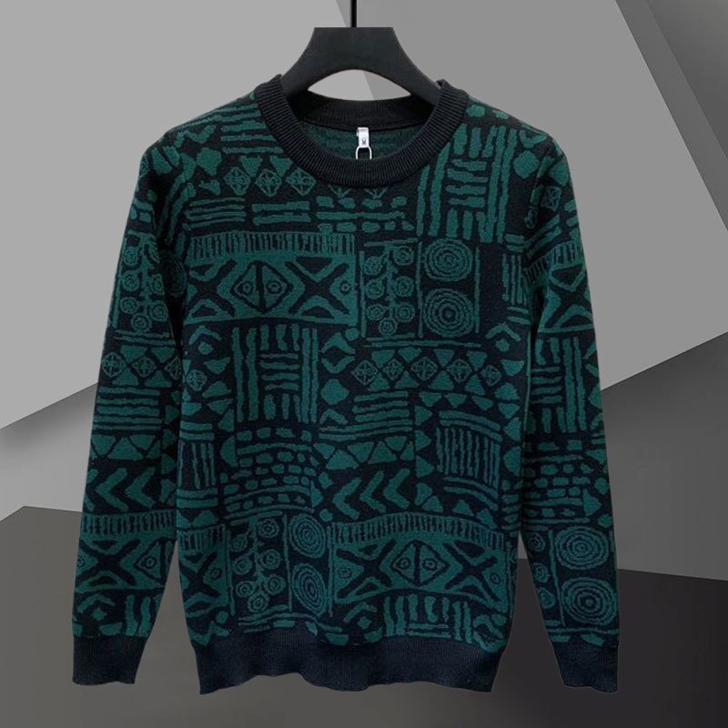 Retro Ethnic Geometric Print Sweater