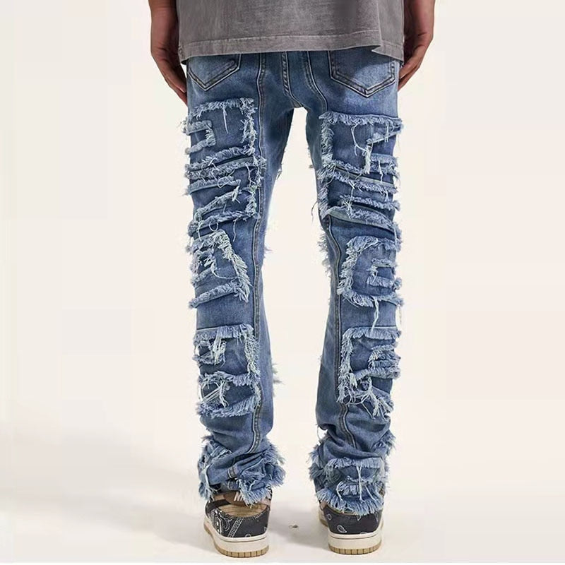 Retro Hole Ripped Patchwork Jeans