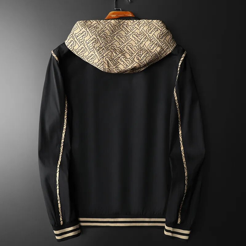 Black Khaki Retro Geometric Letter Printed Jacket