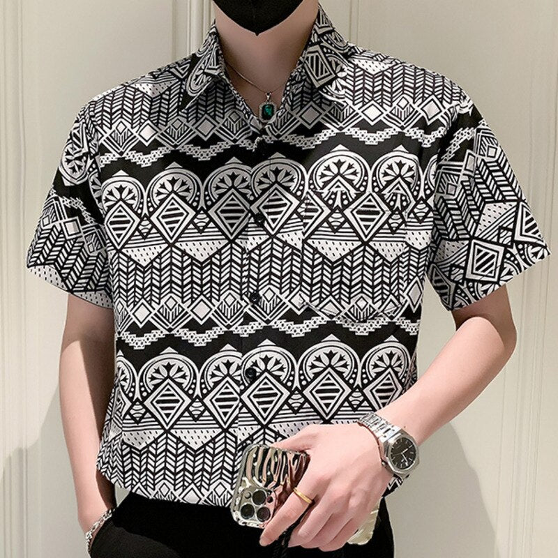 Geometric Printed Pattern Short Sleeve Shirt