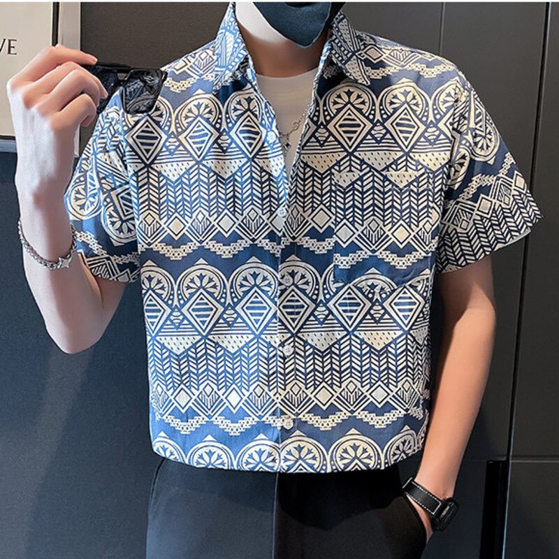 Geometric Printed Pattern Short Sleeve Shirt