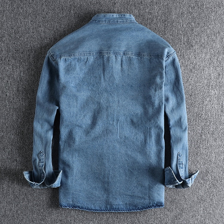 Solid Pocket Cotton Jeans Shirt
