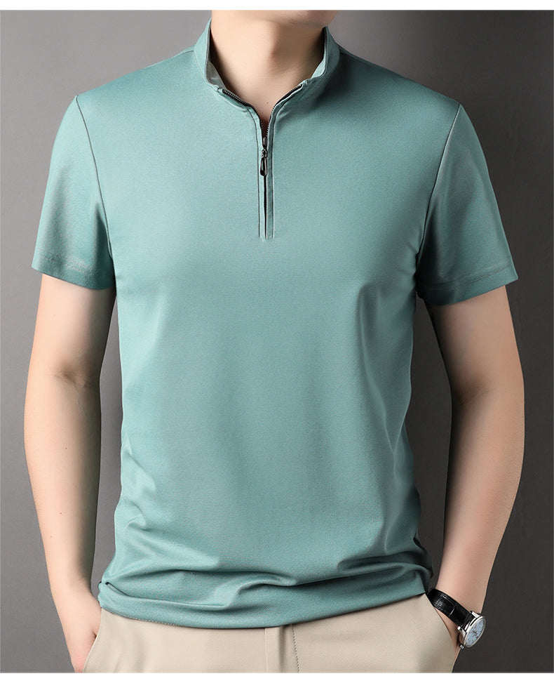 Casual Summer Solid Color Zipper Polo Shirt