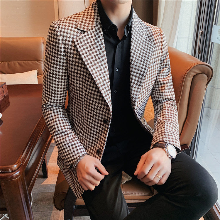 Bird-Lattice Polyester Men Blazer