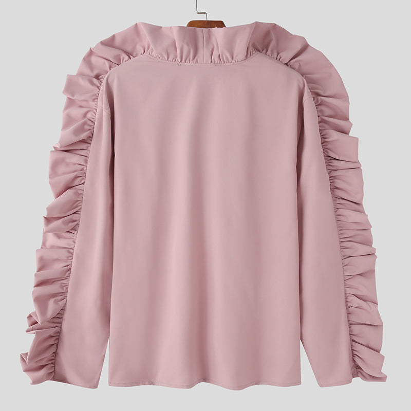 Solid Long Sleeve Ruffles T-Shirt