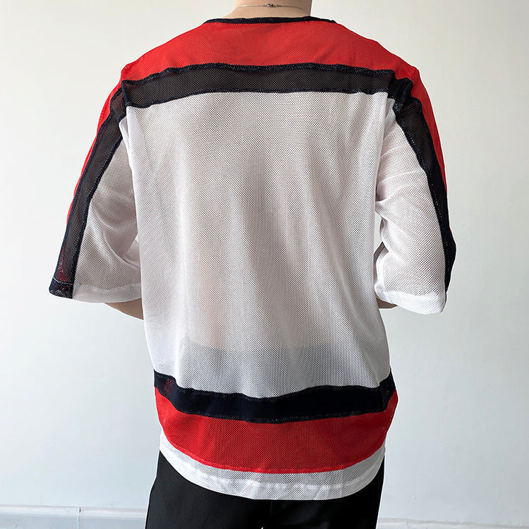 T-shirt à col rond en maille contrastée