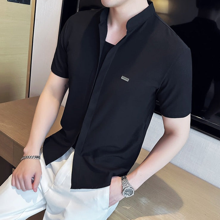 Stand Collar Short Sleeve Polo Shirt