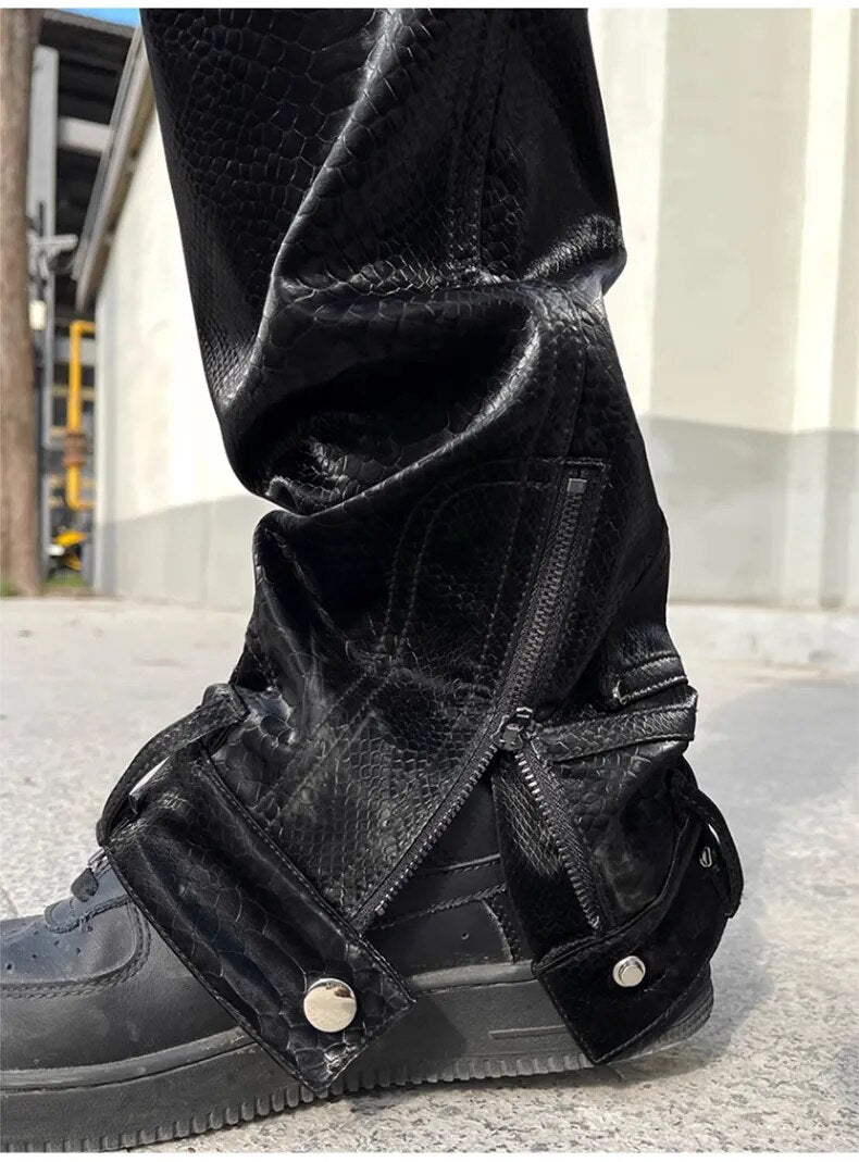 Snake Skin Pattern PU Leather Pants