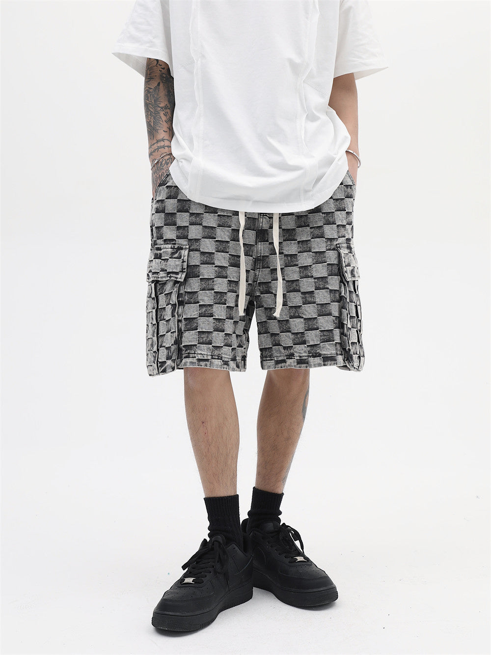 Checkered Hip Hop Polyester Men Short
