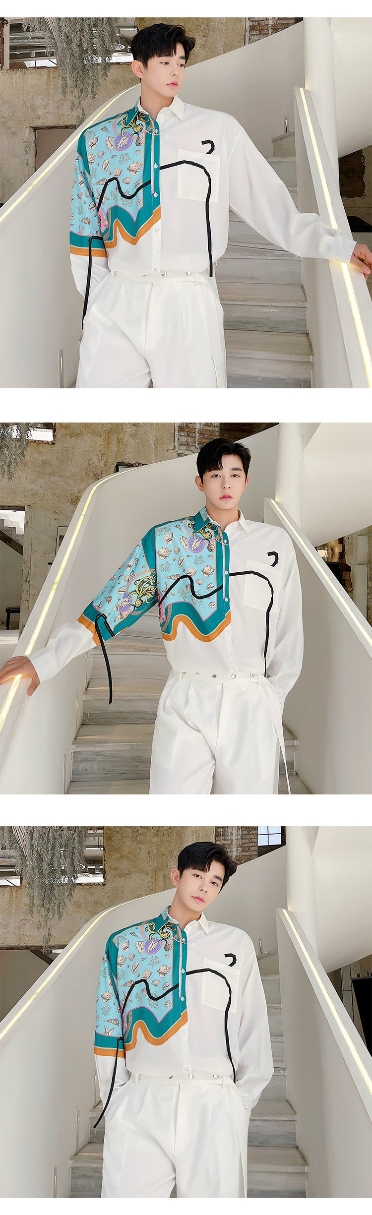 Chemise homme blanche en soie imprimée