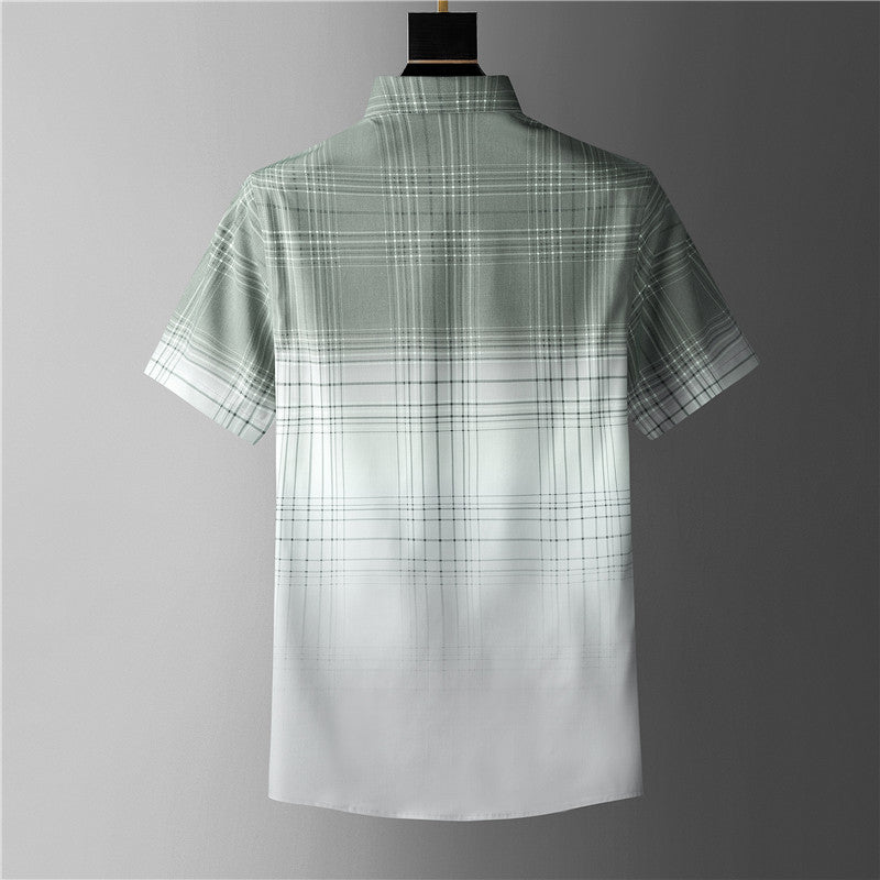 Gradient Plaid Pattern Polyester Shirt