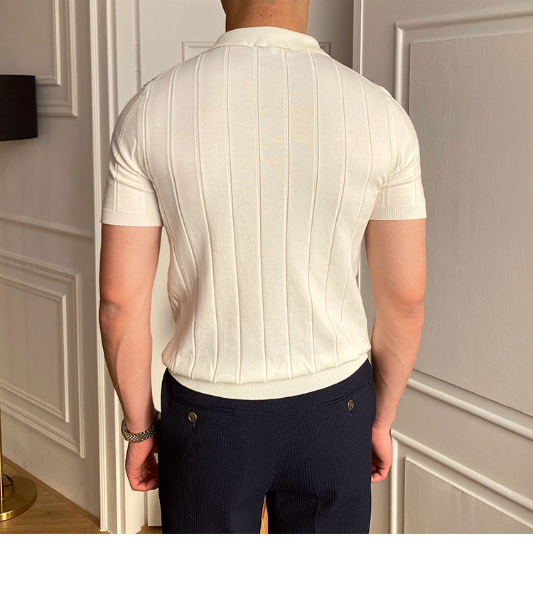 Striped Viscose Short Sleeve Polo Shirt