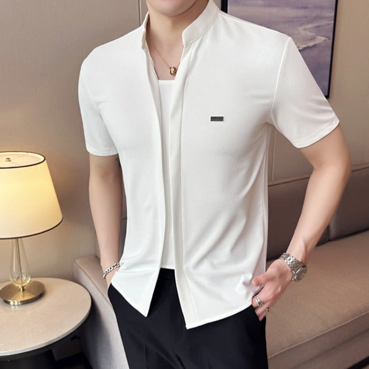 Stand Collar Short Sleeve Polo Shirt