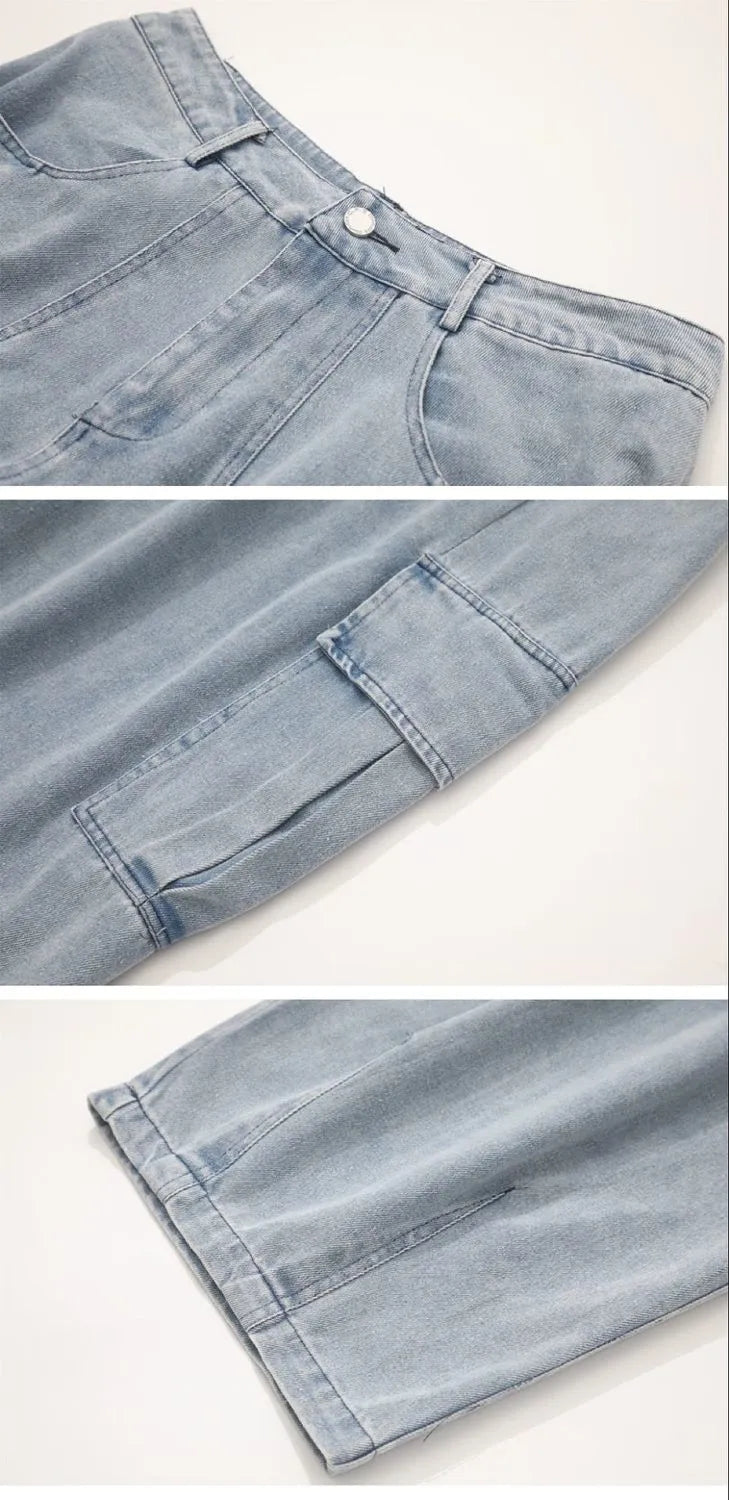 Solid Pockets Baggy Jeans