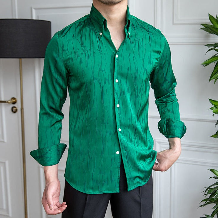 Solid Color Simple Pleated Slim Shirt