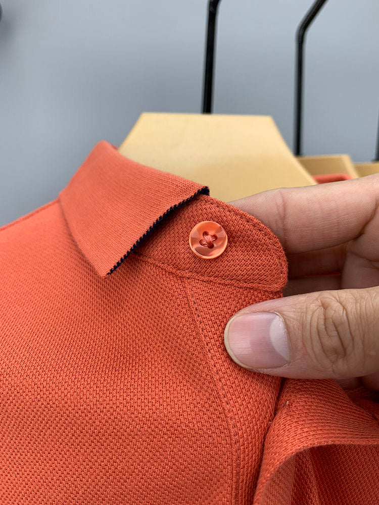 Solid 100% Cotton Letter Embroidery Polo Shirt