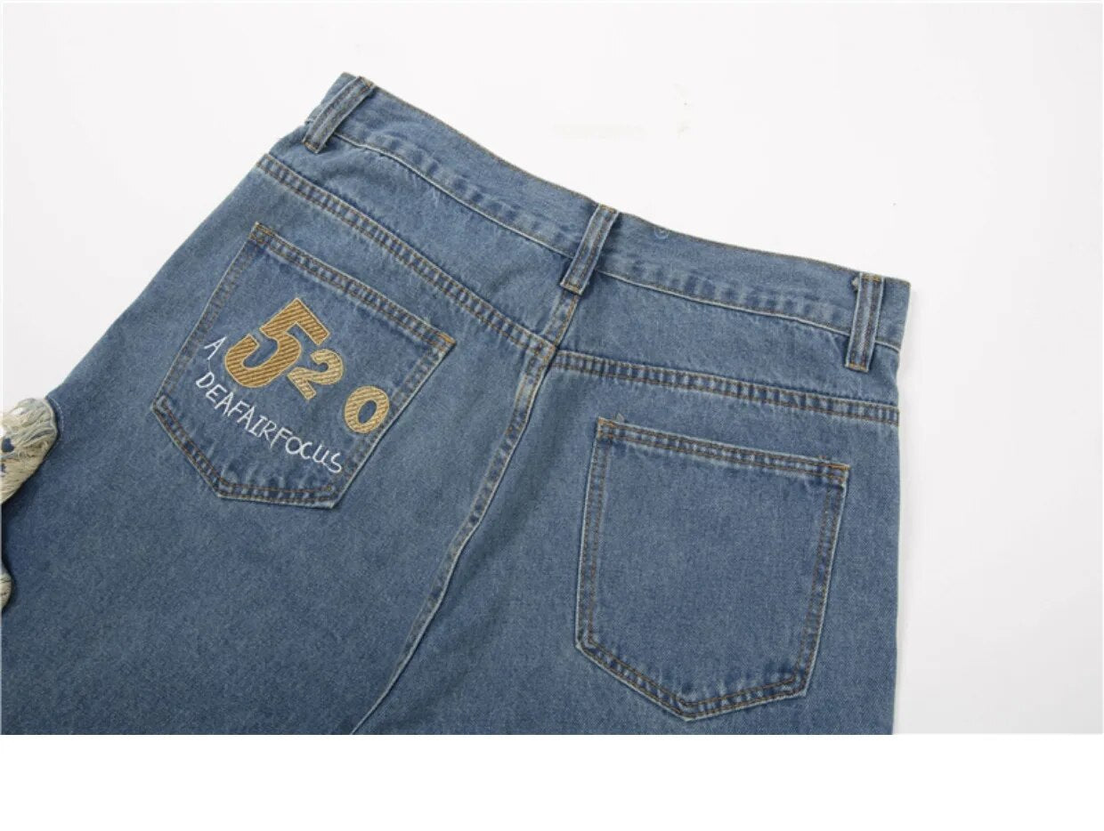 Embroidery Patchwork Ripped Denim Shorts