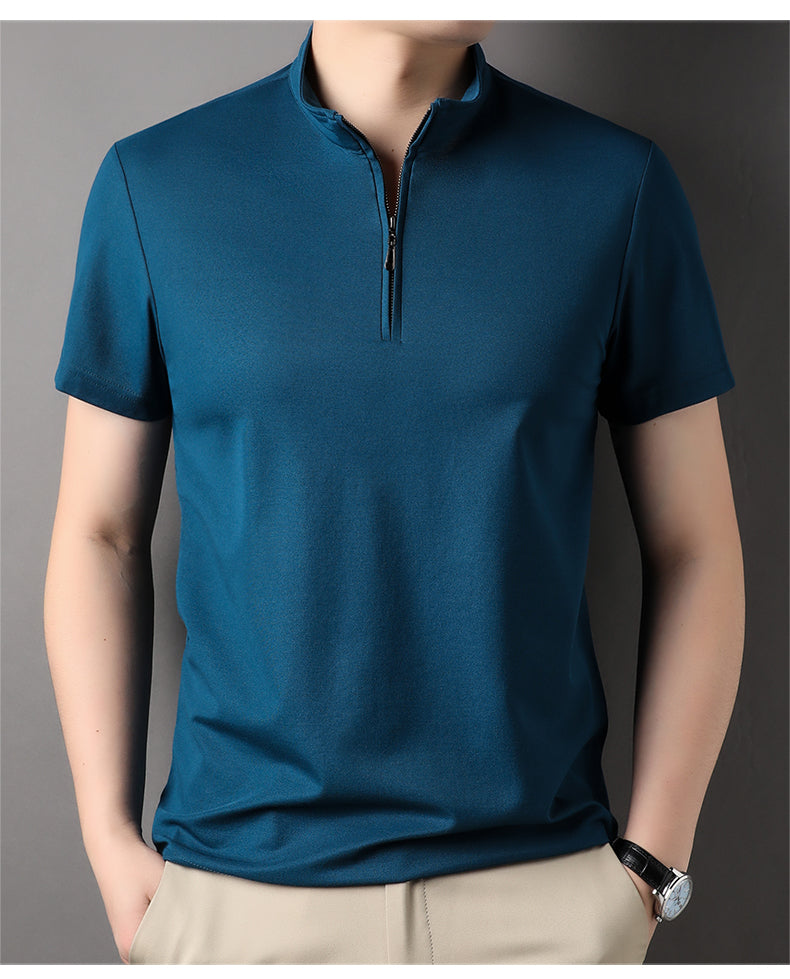 Casual Summer Solid Color Zipper Polo Shirt