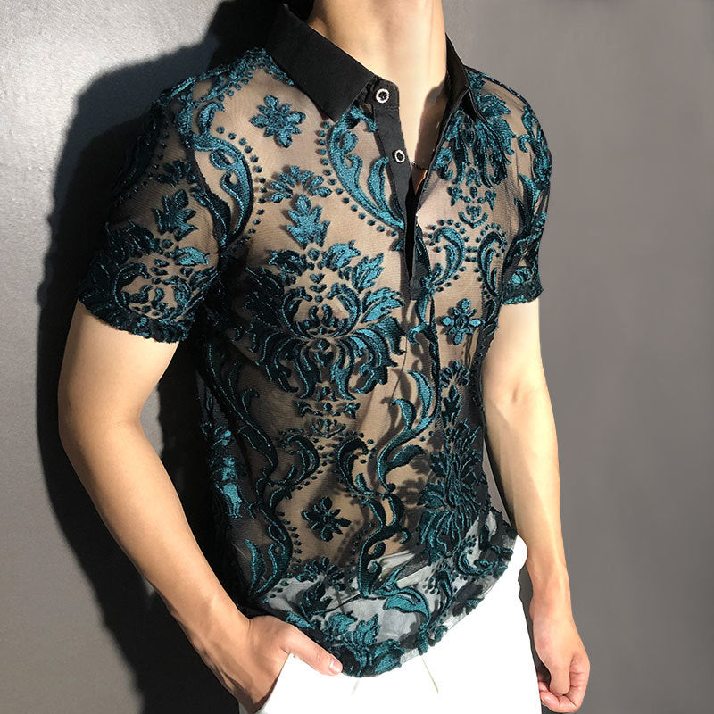 Transparent Retro Floral Polo Shirt