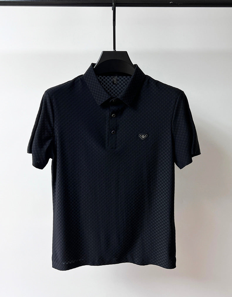Anti-Wrinkle Checkered Letter Embroidery Polo Shirt