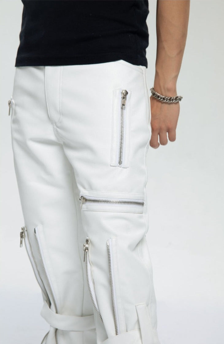 Black Pu Leather Zipper Pants