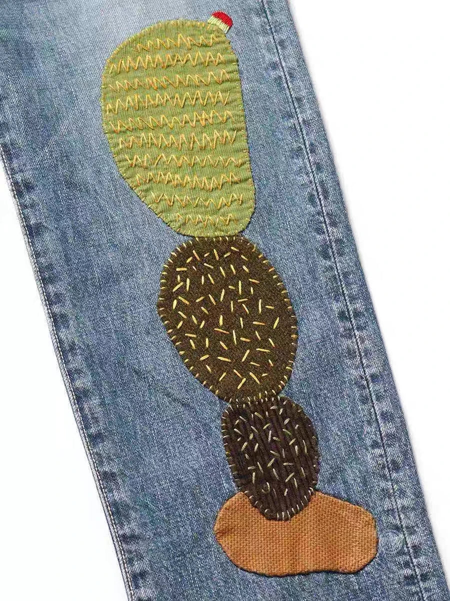 Patchwork Embroidery Boot Cut Jeans