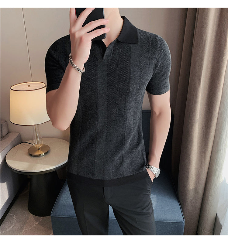 Striped Knitted Viscose Polo Shirt