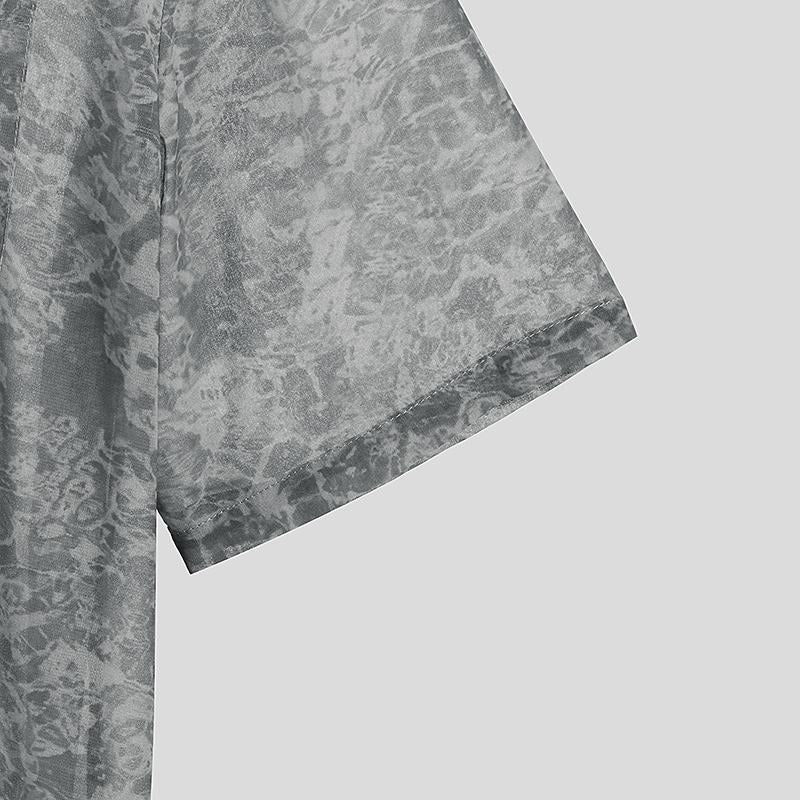 Water Marble Patterned See-Through Shirt