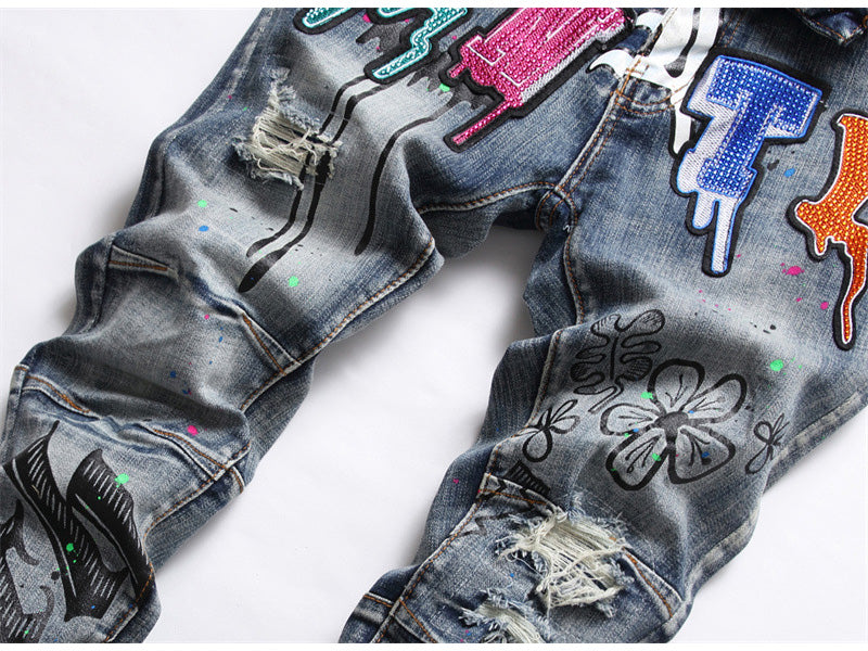 Rivets Bold Letter Slim Fit Jeans