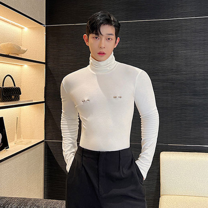 Detachable Breastpin Decoration Turtleneck T-Shirt